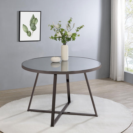 Jillian Black Nickel Round Dining Table with Tempered Mirror Top from Coaster - Luna Furniture