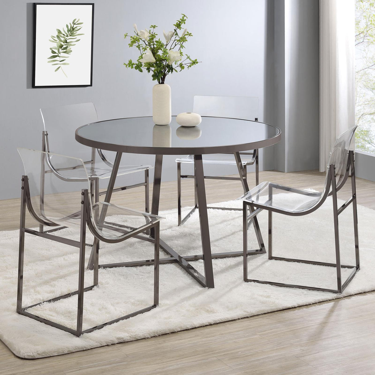 Jillian Black Nickel Round Dining Table with Tempered Mirror Top from Coaster - Luna Furniture