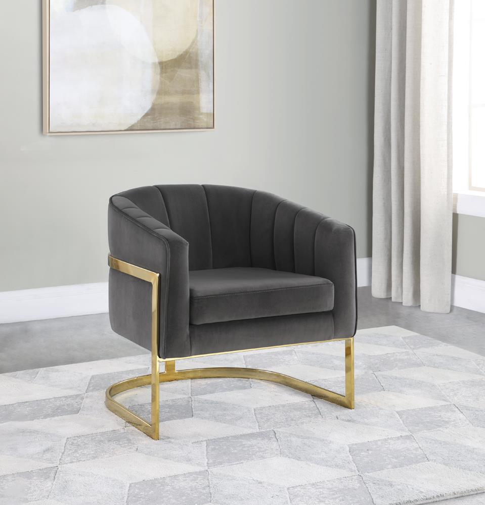 Joey Dark Gray and Gold Tufted Barrel Accent Chair from Coaster - Luna Furniture