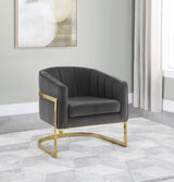 Joey Dark Gray and Gold Tufted Barrel Accent Chair from Coaster - Luna Furniture