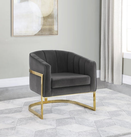 Joey Dark Gray and Gold Tufted Barrel Accent Chair from Coaster - Luna Furniture