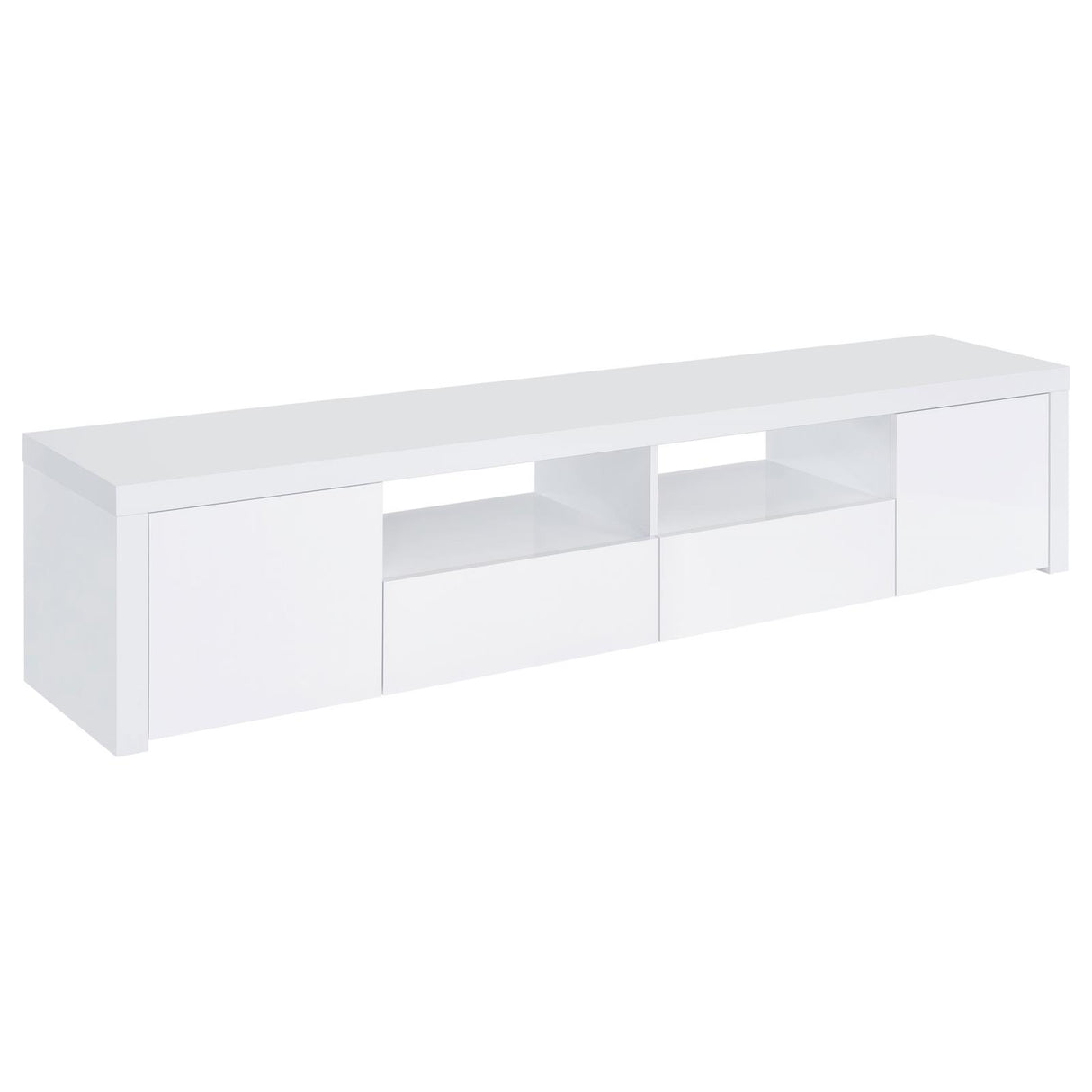 Jude White High Gloss 2-Door 79" TV Stand with Drawers from Coaster - Luna Furniture