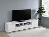 Jude White High Gloss 2-Door 79" TV Stand with Drawers from Coaster - Luna Furniture