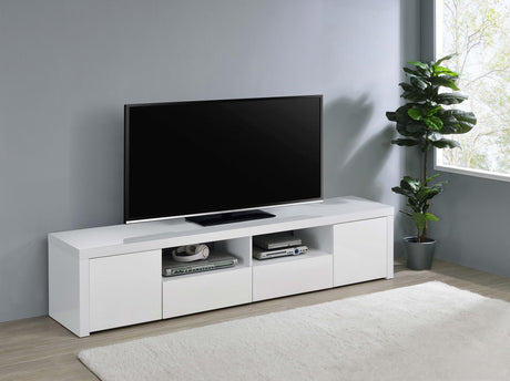 Jude White High Gloss 2-Door 79" TV Stand with Drawers from Coaster - Luna Furniture