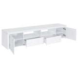 Jude White High Gloss 2-Door 79" TV Stand with Drawers from Coaster - Luna Furniture