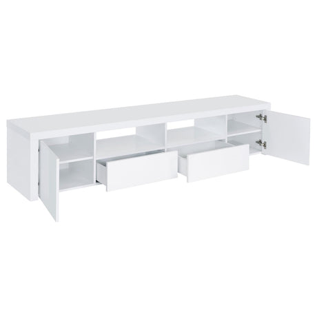 Jude White High Gloss 2-Door 79" TV Stand with Drawers from Coaster - Luna Furniture