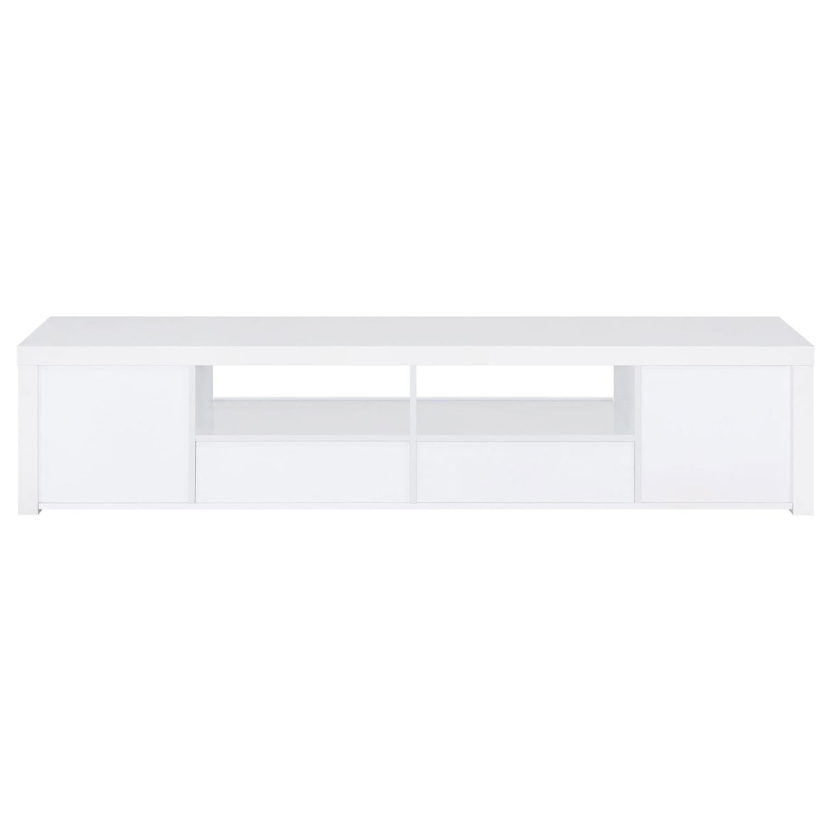 Jude White High Gloss 2-Door 79" TV Stand with Drawers from Coaster - Luna Furniture