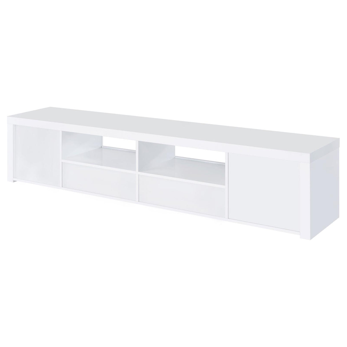 Jude White High Gloss 2-Door 79" TV Stand with Drawers from Coaster - Luna Furniture