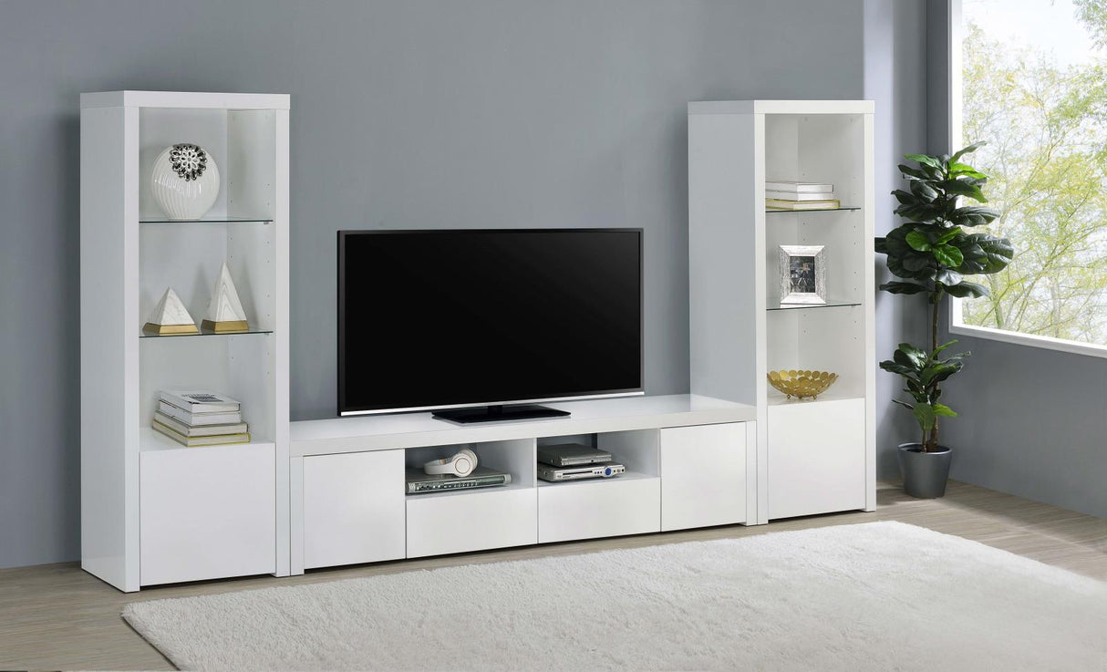 Jude White High Gloss 2-Door 79" TV Stand with Drawers from Coaster - Luna Furniture