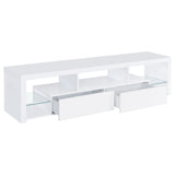 Jude White High Gloss 2-Drawer 71" TV Stand with Shelving from Coaster - Luna Furniture