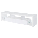 Jude White High Gloss 2-Drawer 71" TV Stand with Shelving from Coaster - Luna Furniture