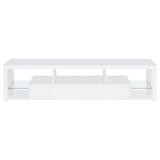 Jude White High Gloss 2-Drawer 71" TV Stand with Shelving from Coaster - Luna Furniture