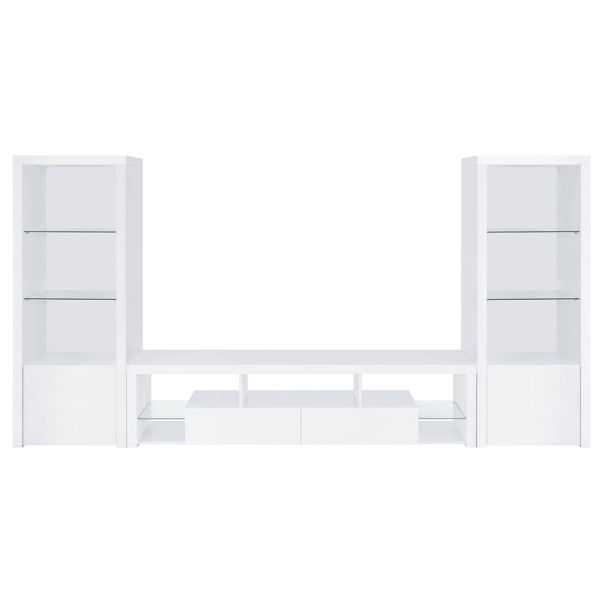 Jude White High Gloss 2-Drawer 71" TV Stand with Shelving from Coaster - Luna Furniture