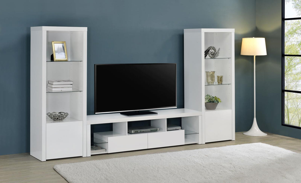 Jude White High Gloss 3-Piece Entertainment Center With 71" TV Stand from Coaster - Luna Furniture