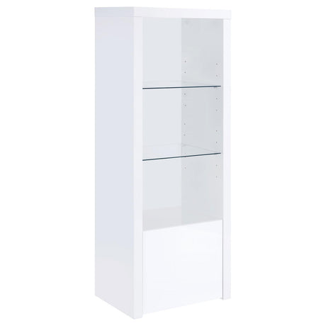Jude White High Gloss 3-Shelf Media Tower With Storage Cabinet from Coaster - Luna Furniture