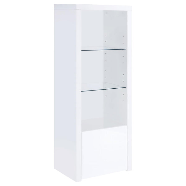 Jude White High Gloss 3-Shelf Media Tower With Storage Cabinet