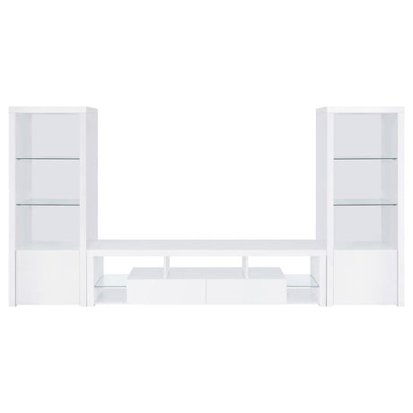Jude White High Gloss 3-Shelf Media Tower With Storage Cabinet from Coaster - Luna Furniture