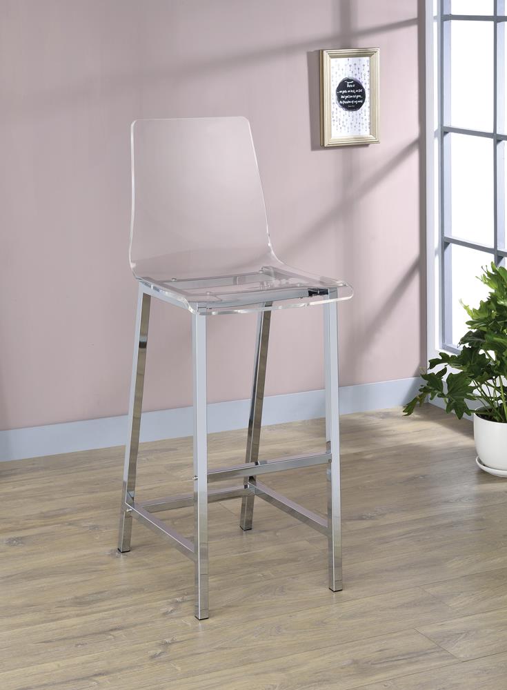 Juelia Chrome and Clear Acrylic Bar Stools, Set of 2 from Coaster - Luna Furniture