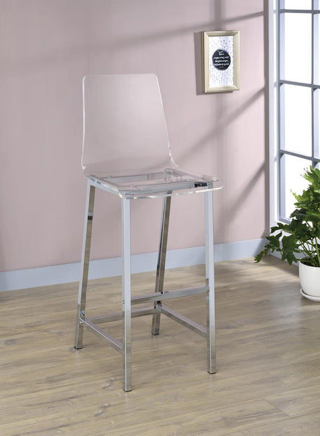 Juelia Chrome and Clear Acrylic Bar Stools, Set of 2 from Coaster - Luna Furniture