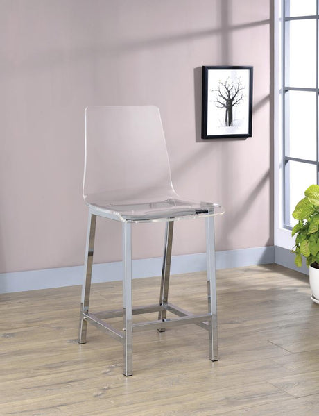Juelia Chrome and Clear Acrylic Counter Height Stools, Set of 2 from Coaster - Luna Furniture