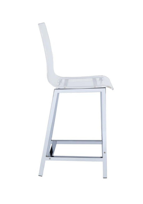 Juelia Chrome and Clear Acrylic Counter Height Stools, Set of 2 from Coaster - Luna Furniture