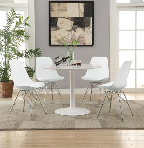Juniper White and Chrome Armless Dining Chairs, Set of 2 from Coaster - Luna Furniture