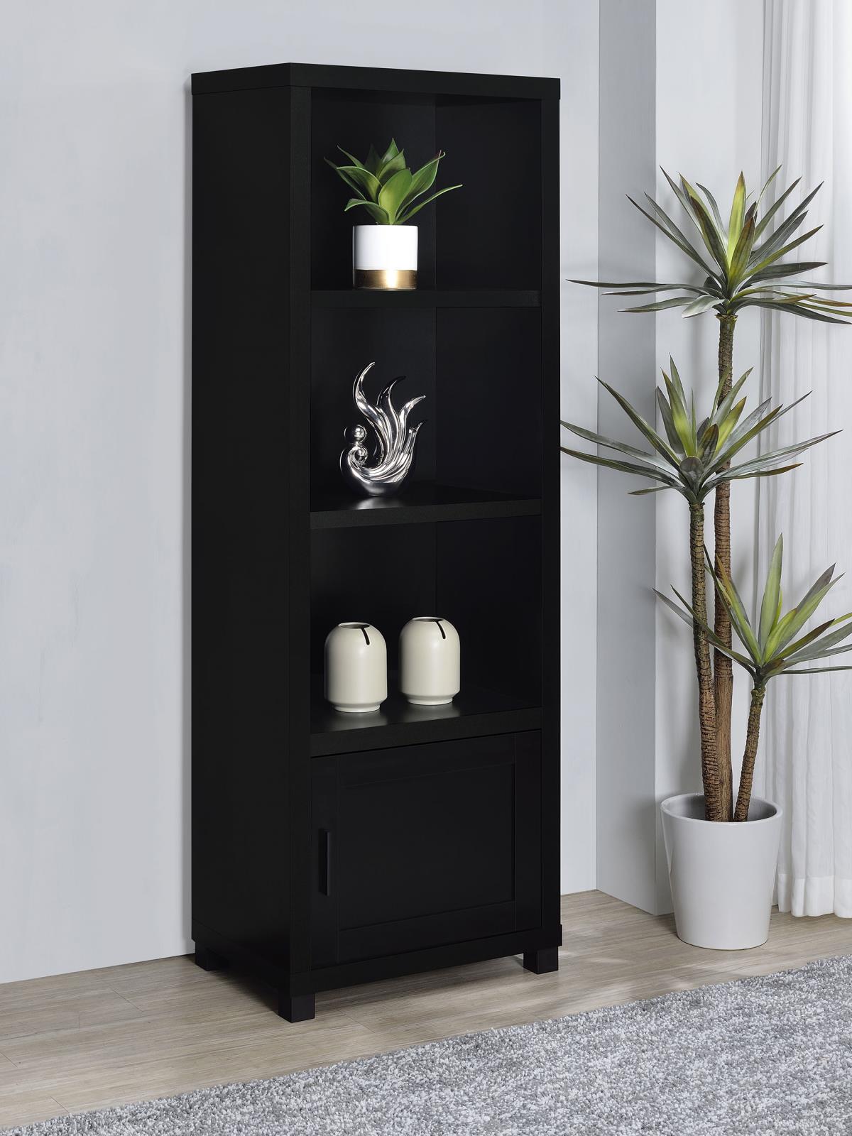 Jupiter Black 3-Shelf Media Tower Bookcase with Storage Cabinet from Coaster - Luna Furniture