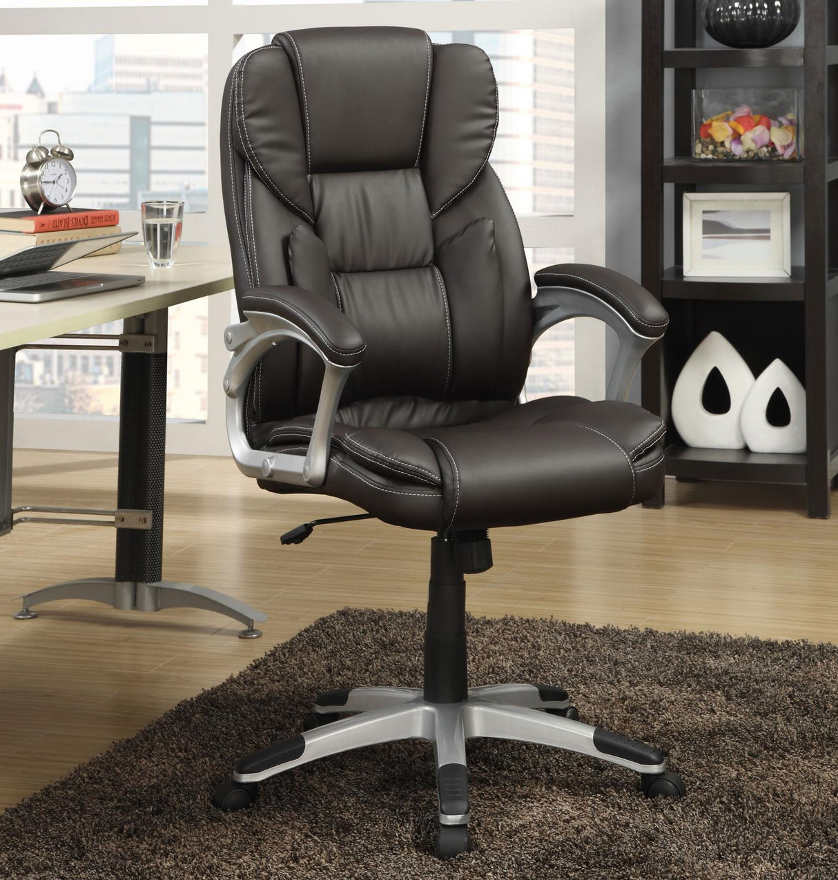 Kaffir Dark Brown and Silver Adjustable Height Office Chair from Coaster - Luna Furniture