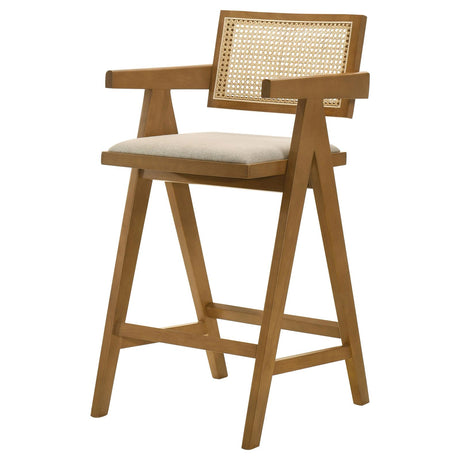 Kane Light Walnut Solid Wood Bar Stool with Woven Rattan Back, Set of 2 from Coaster - Luna Furniture