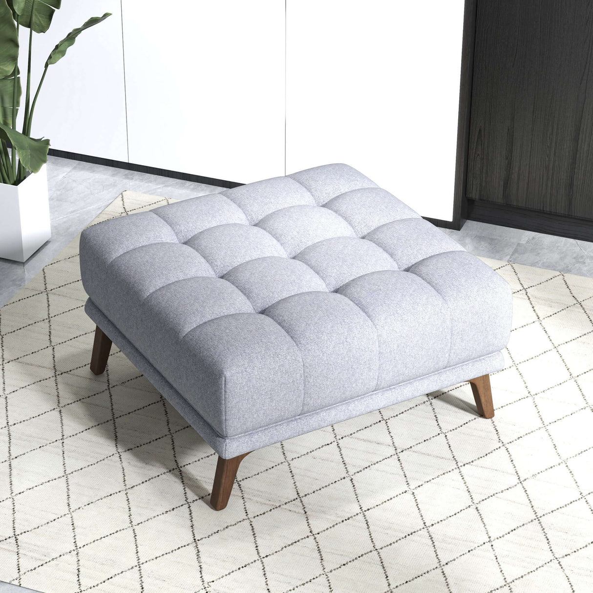 Kano Dark Gray Linen Square Upholstered Ottoman from Ashcroft Furniture - Luna Furniture