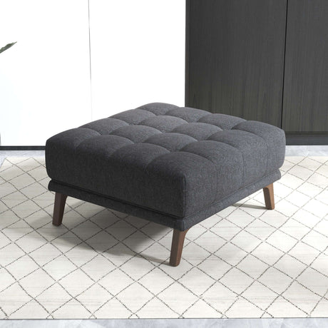 Kano Dark Gray Linen Square Upholstered Ottoman from Midinmod - Luna Furniture