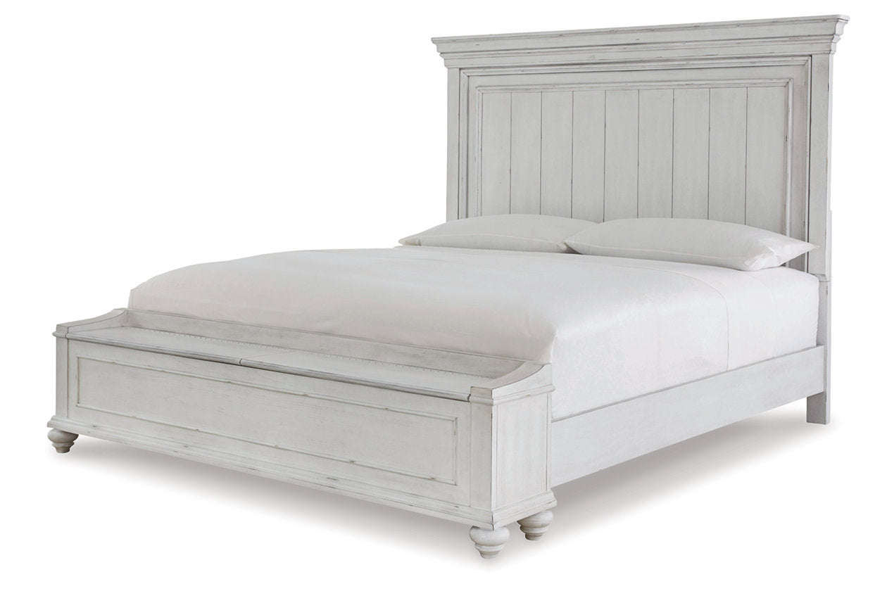 Kanwyn Whitewash King Panel Bed with Storage Bench – Luna Furniture