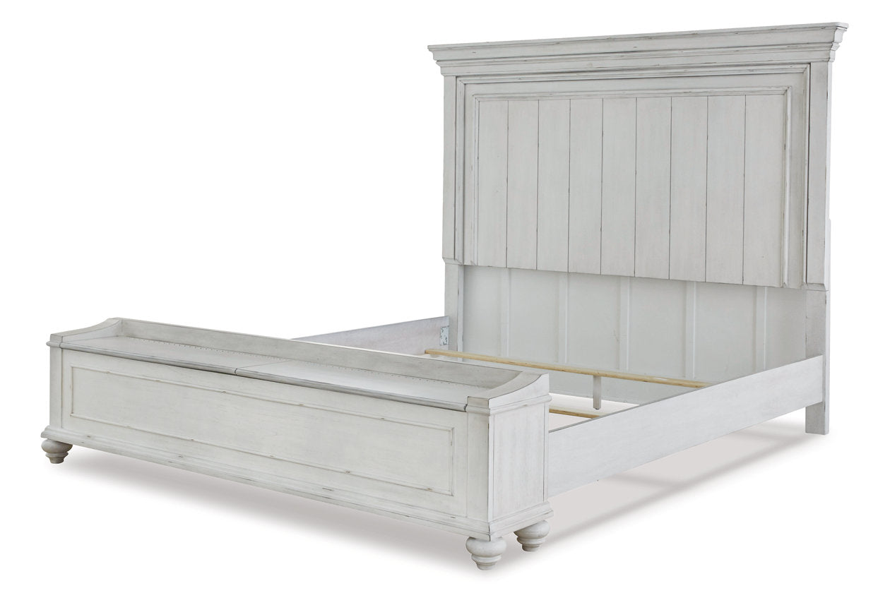 Ashley Kanwyn Whitewash King Panel Bed with Storage Bench – Luna