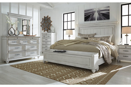 Kanwyn Whitewash King Panel Bed with Storage Bench from Ashley - Luna Furniture