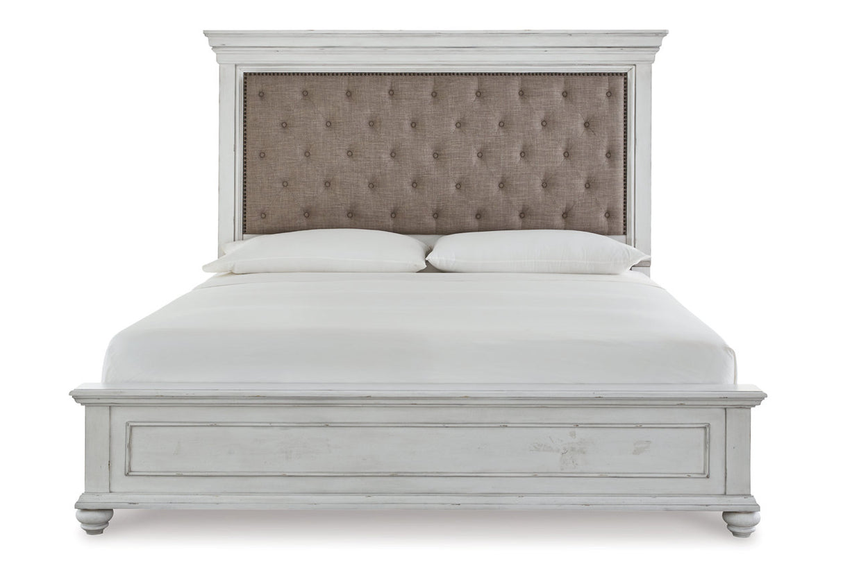 Kanwyn Whitewash King Upholstered Panel Bed from Ashley - Luna Furniture