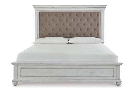 Kanwyn Whitewash King Upholstered Panel Bed from Ashley - Luna Furniture