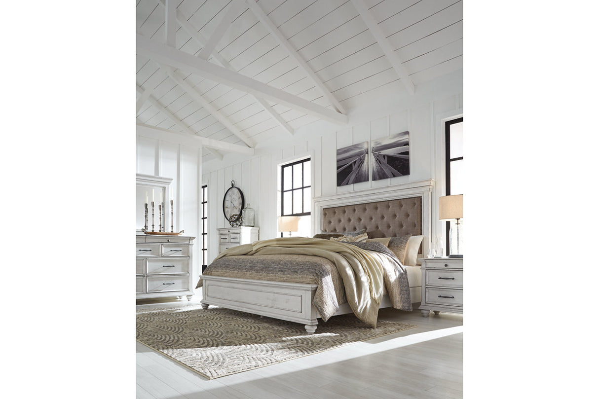Kanwyn Whitewash King Upholstered Panel Bed from Ashley - Luna Furniture
