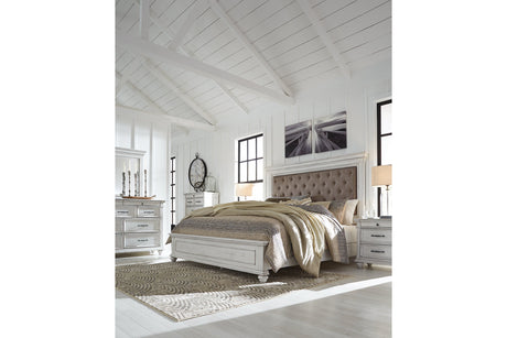 Kanwyn Whitewash King Upholstered Panel Bed from Ashley - Luna Furniture