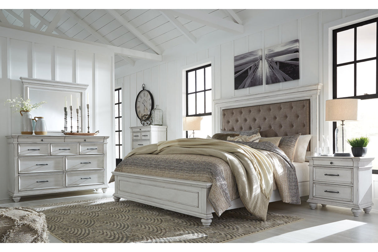Kanwyn Whitewash King Upholstered Panel Bed from Ashley - Luna Furniture