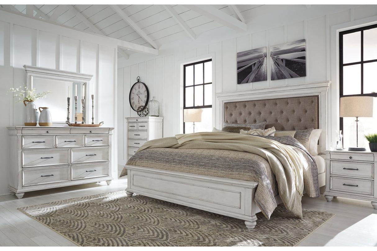 Kanwyn Whitewash King Upholstered Panel Bed from Ashley - Luna Furniture