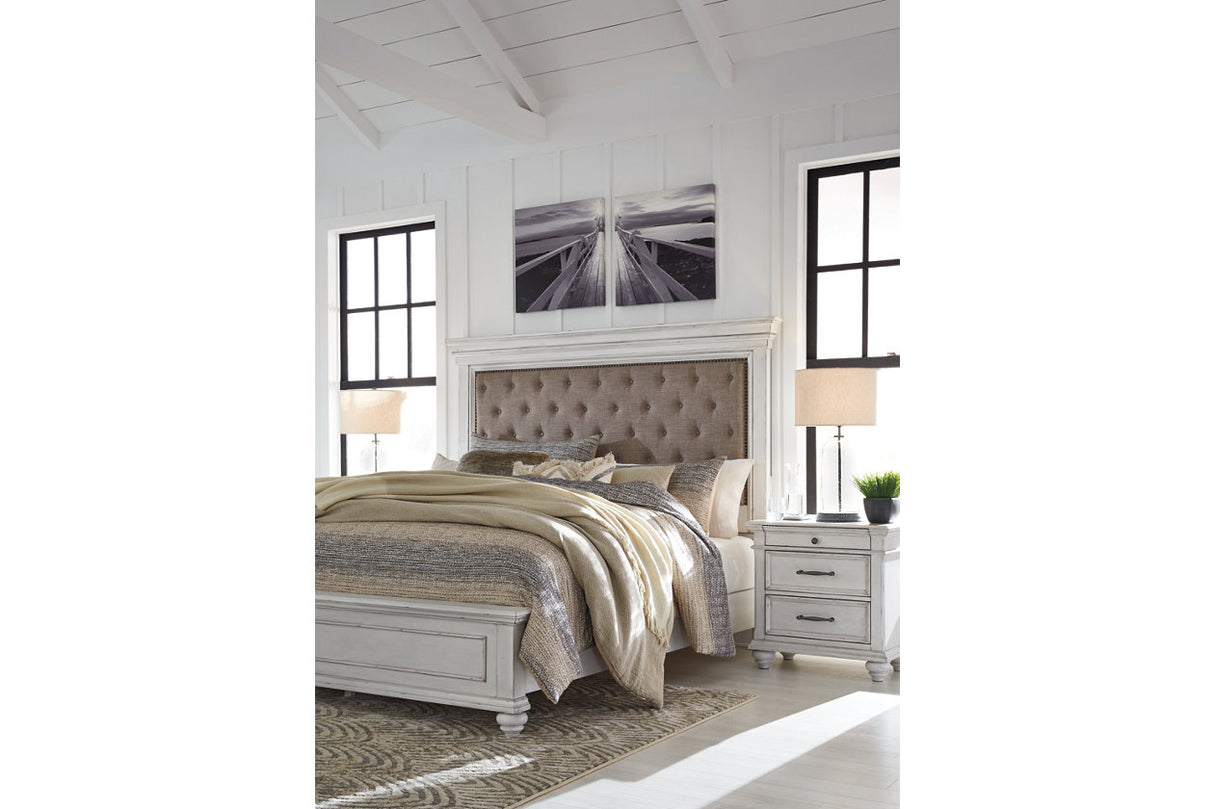 Kanwyn Whitewash King Upholstered Panel Bed from Ashley - Luna Furniture