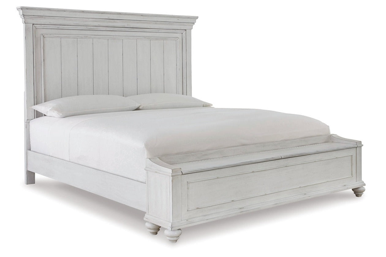 Kanwyn Whitewash Queen Panel Bed with Storage Bench from Ashley - Luna Furniture