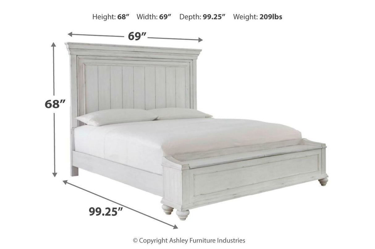 Kanwyn Whitewash Queen Panel Bed with Storage Bench from Ashley - Luna Furniture