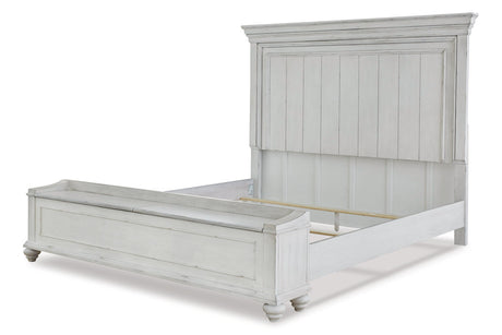 Kanwyn Whitewash Queen Panel Bed with Storage Bench from Ashley - Luna Furniture