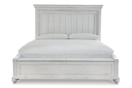 Kanwyn Whitewash Queen Panel Bed with Storage Bench from Ashley - Luna Furniture
