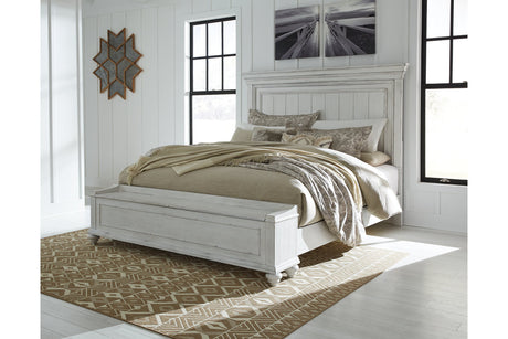 Kanwyn Whitewash Queen Panel Bed with Storage Bench from Ashley - Luna Furniture