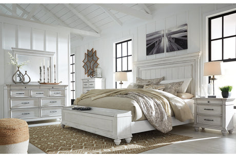 Kanwyn Whitewash Queen Panel Bed with Storage Bench from Ashley - Luna Furniture