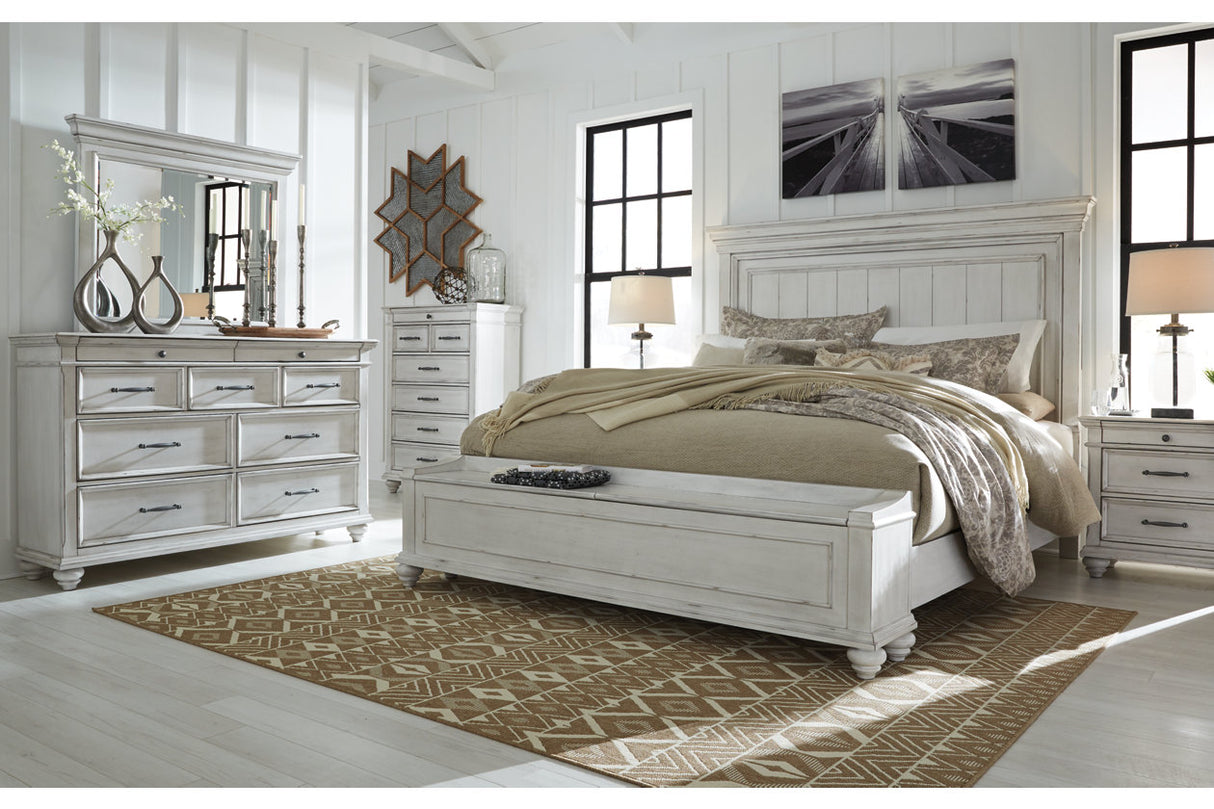 Kanwyn Whitewash Queen Panel Bed with Storage Bench from Ashley - Luna Furniture