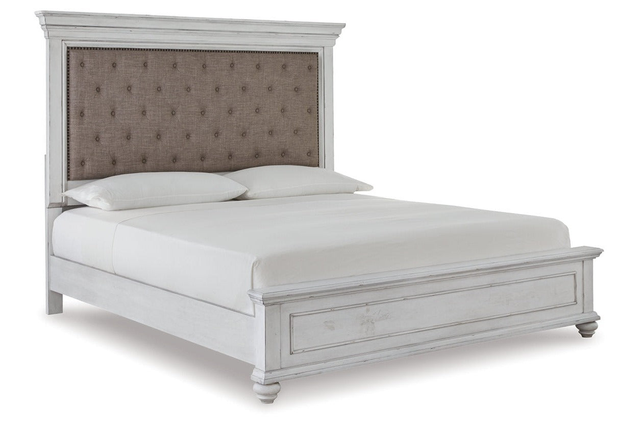 Kanwyn Whitewash Queen Upholstered Panel Bed from Ashley - Luna Furniture