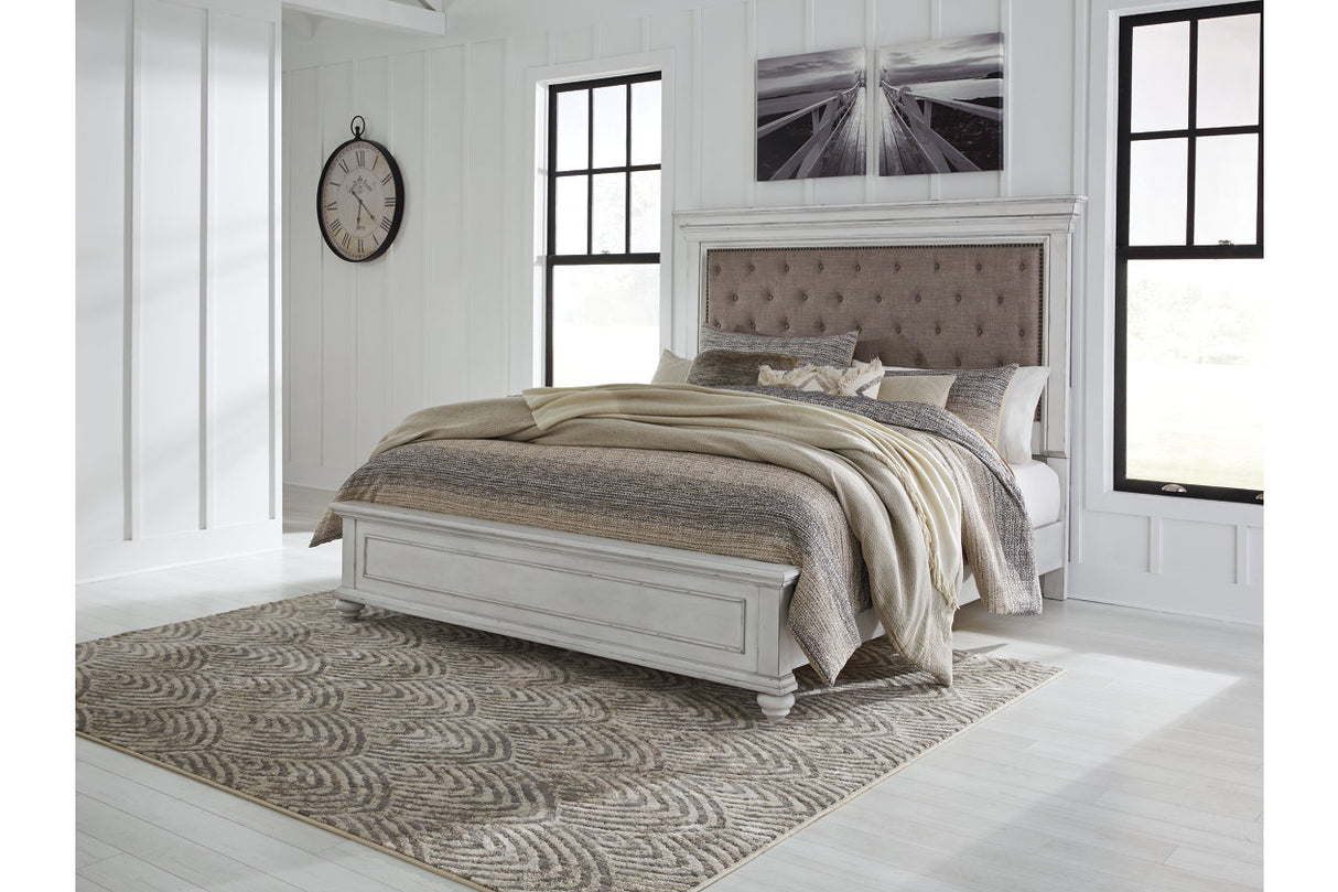 Kanwyn Whitewash Queen Upholstered Panel Bed from Ashley - Luna Furniture